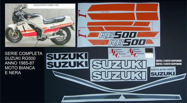 Suzuki RG 500 Gamma '85 '87 moto bianca nera adesivi @