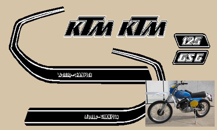KTM GS 125 moto blu 1977 serie adesivi 